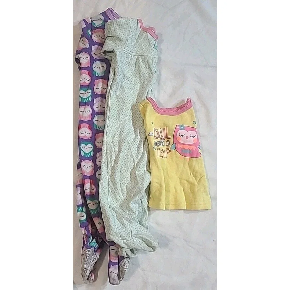 Set Of 2 Baby Girl Footie Pajamas  1 Owl shirt 6-9 Months Sleepwear